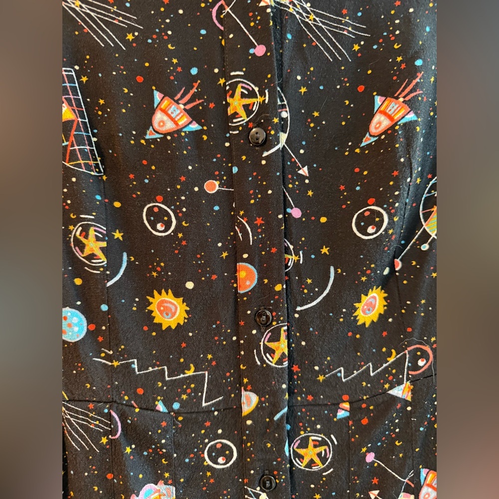 & Other Stories Black Midi Dress with Colorful Space Print - Picture 9 of 12